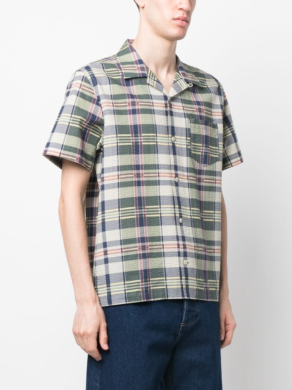 plaid-pattern seersucker shirt - 3