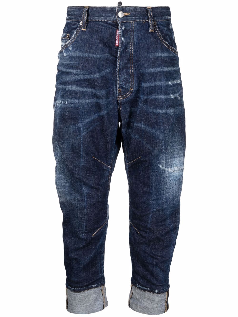 distressed-effect cuffed jeans - 1