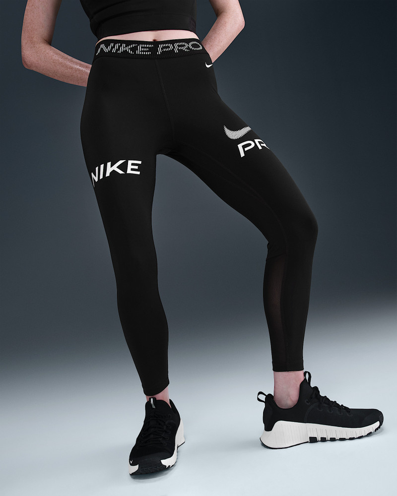 Nike Nike Pro Women's Mid-Rise 7/8 Mesh-Panel Graphic Leggings outlook