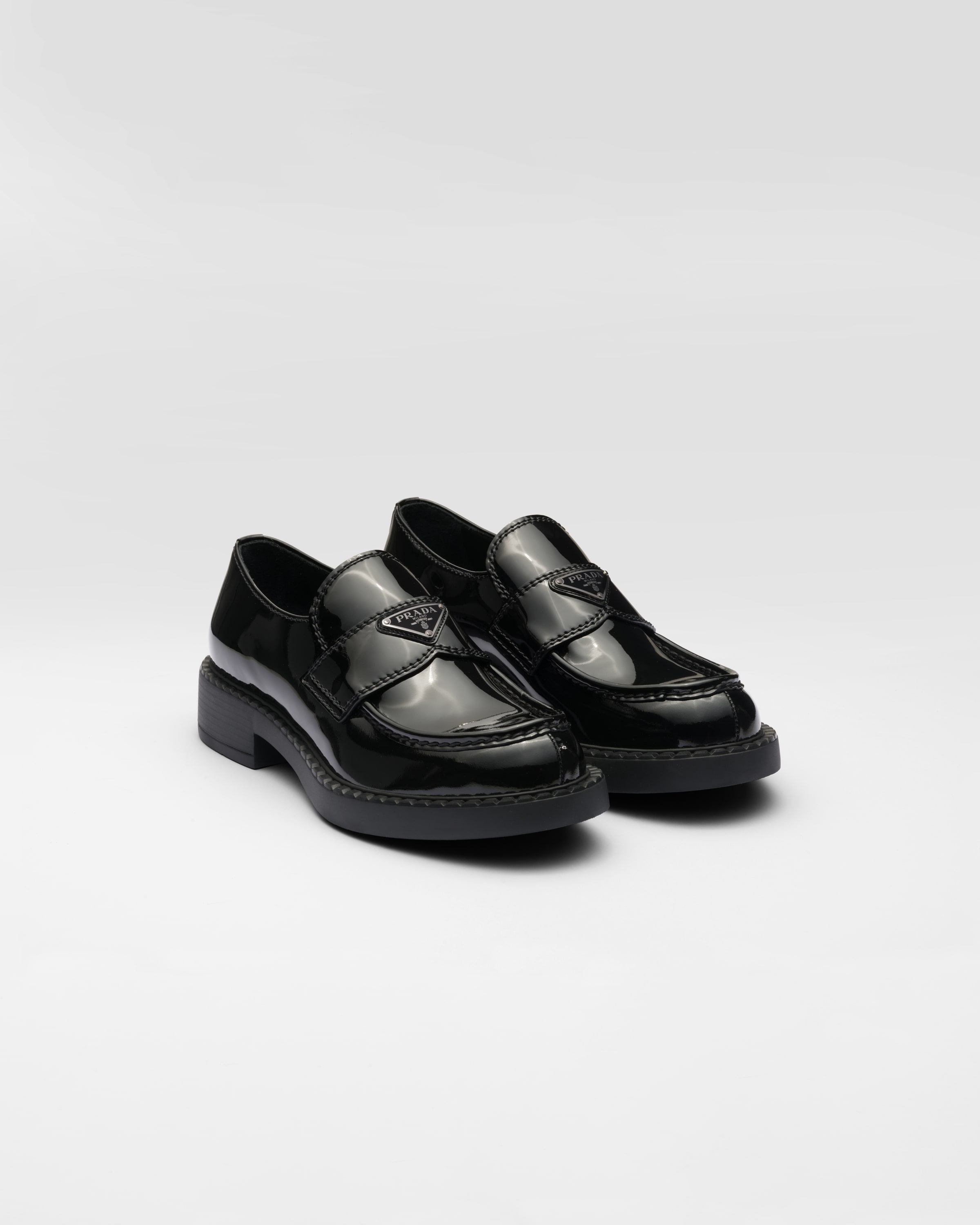 PRADA＊Chocolate patent leather loafers ローファー＊送料込 Prada Chocolate Patent Leather Loafers | Black | FARFETCH