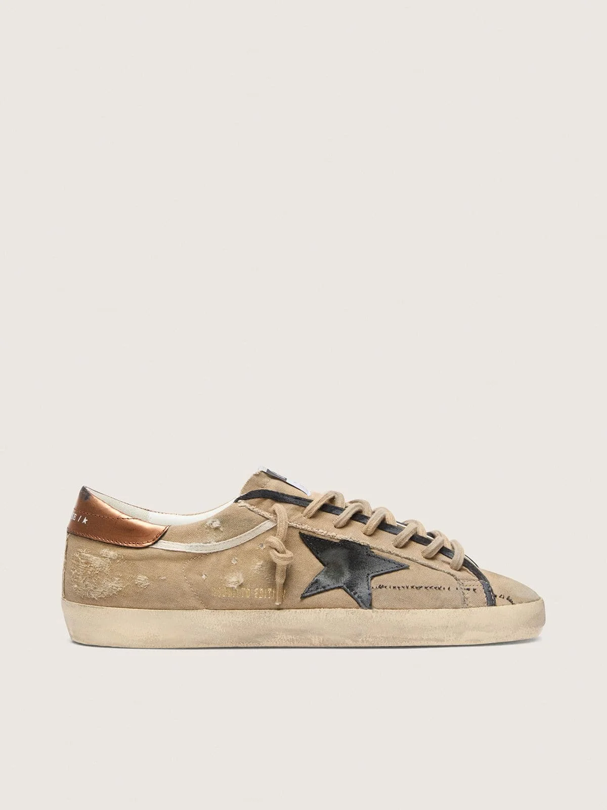 Men's Super-Star LTD in beige canvas with black leather star - 1