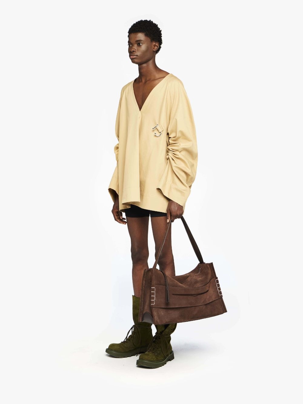 OVERSIZED V-NECK GATHERED SLEEVE TOP - 4