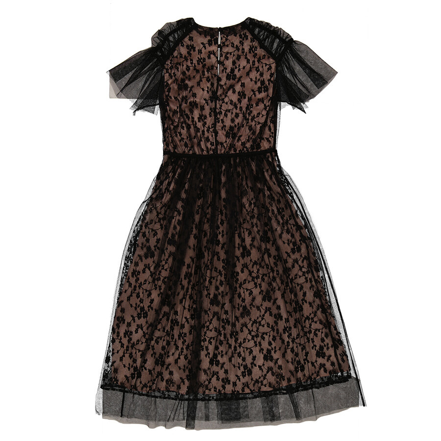 Burberry Ruffled Hem Embroidered Tulle Dress In Black - 7