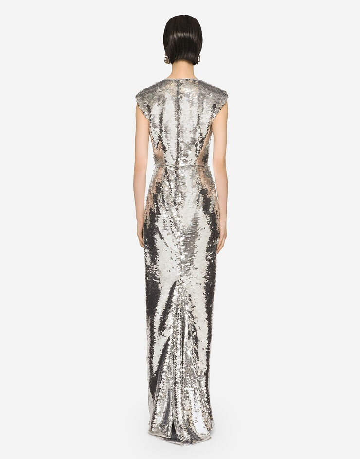 Long sequined dress with draping - 3