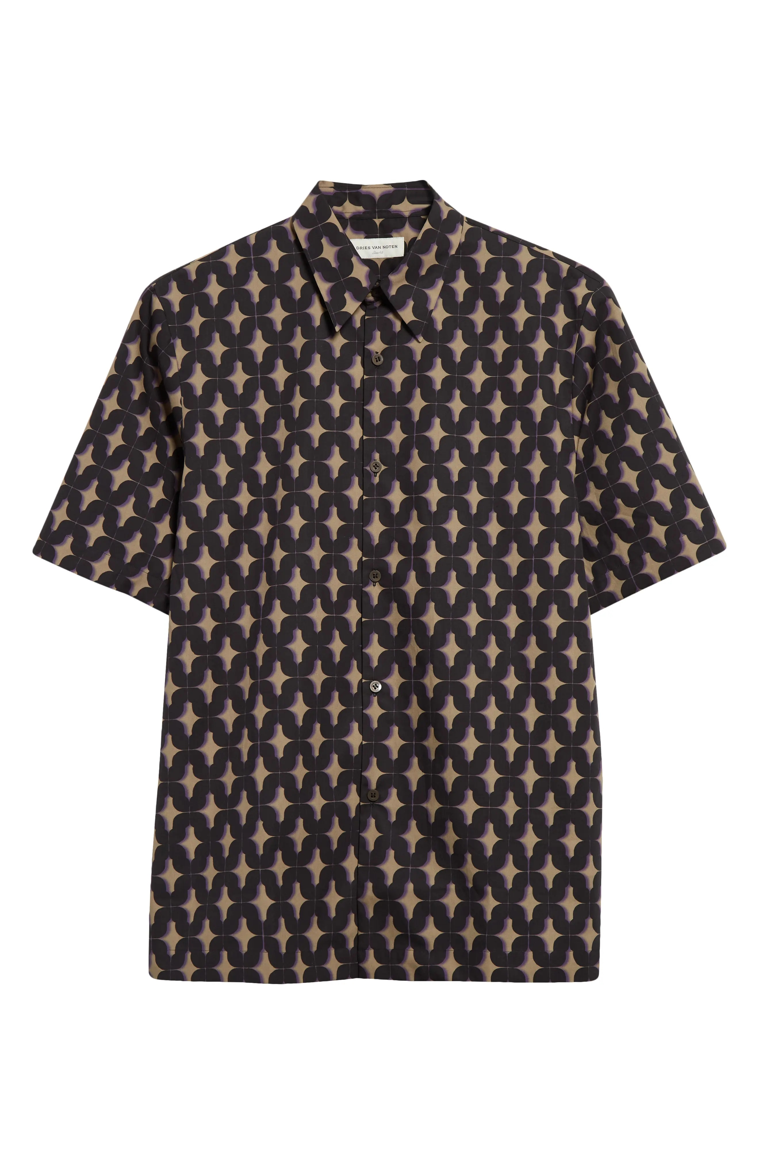 Clasen Abstract Print Cotton Button-Up Shirt - 6