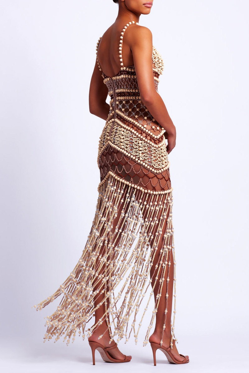 Wood and Crystal Beaded Gown 3