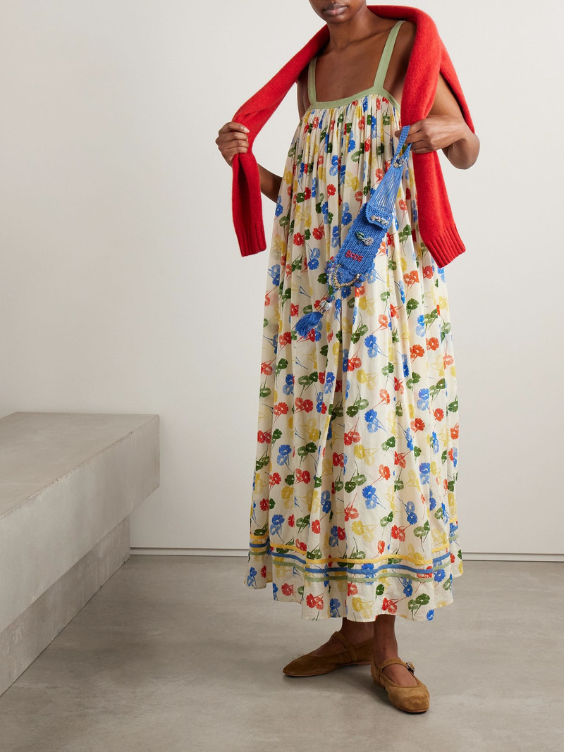 BODE Gathered floral-print cotton-voile maxi dress Multi outlook