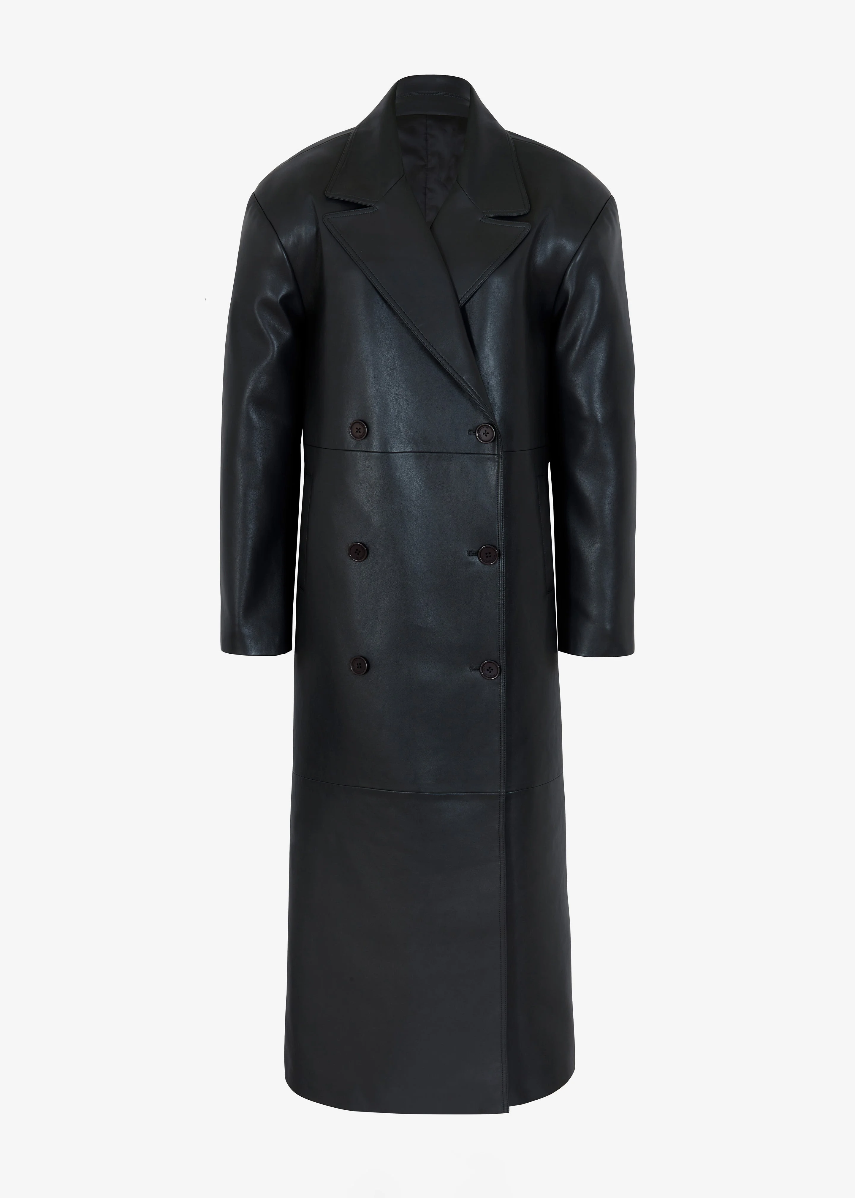 Tina Faux Leather Trench Coat - Black - 1