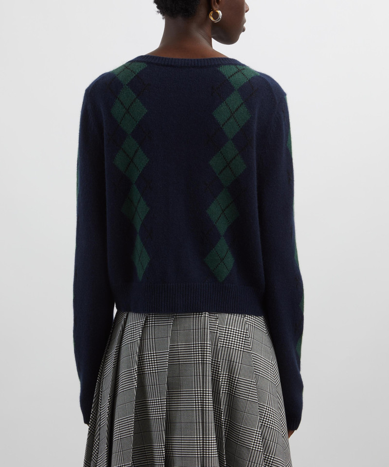 Clara Navy Argyle Cashmere Cardigan 4