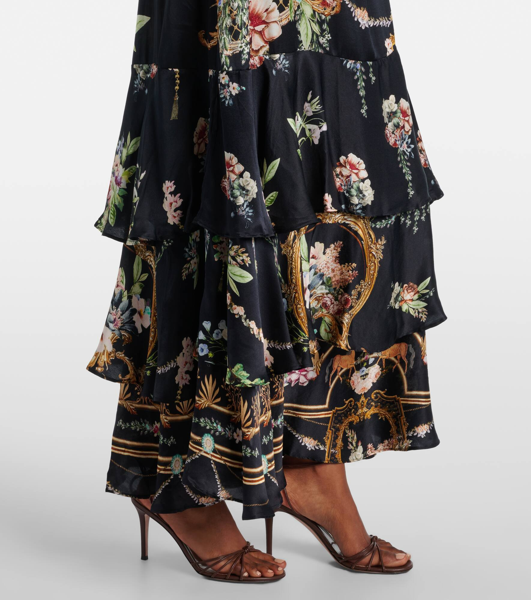 Belted floral tiered silk maxi dress - 5