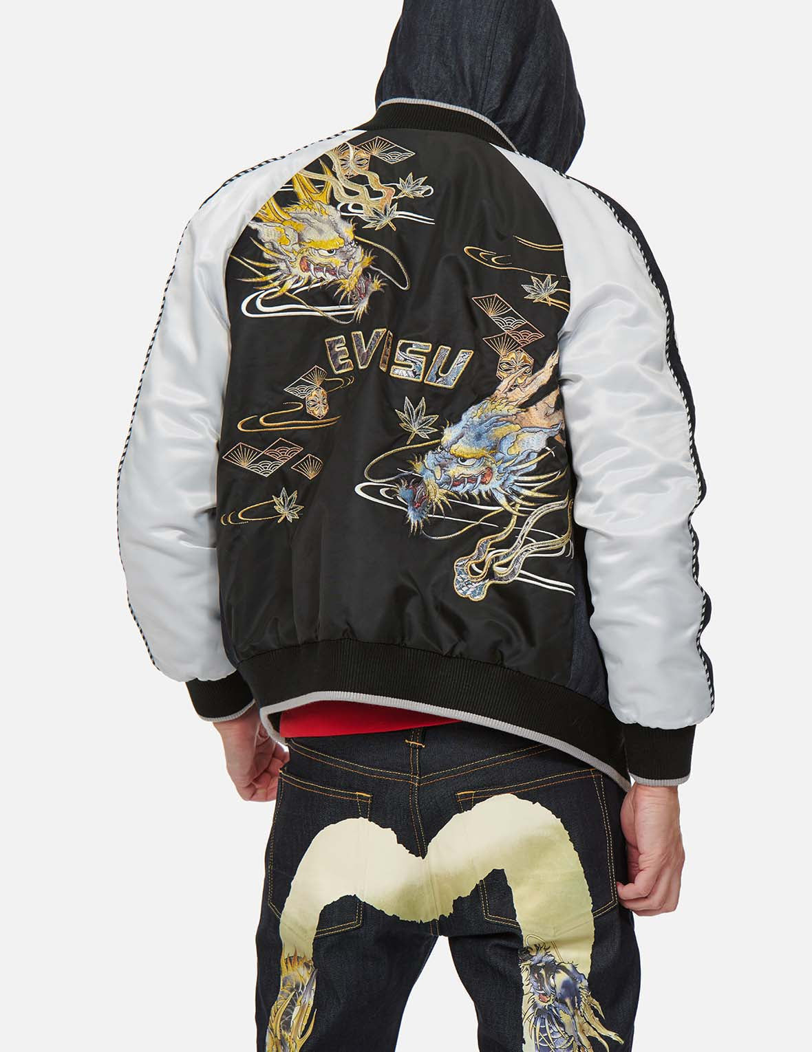 DRAGON EMBROIDERED FABRIC BLOCKING PADDED SOUVENIR JACKET - 3