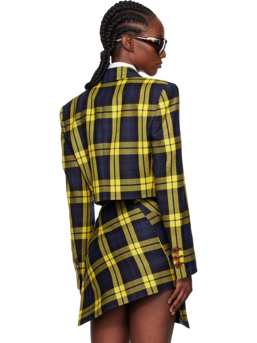 Navy & Yellow Long Sleeve Cut Off Blazer - 3