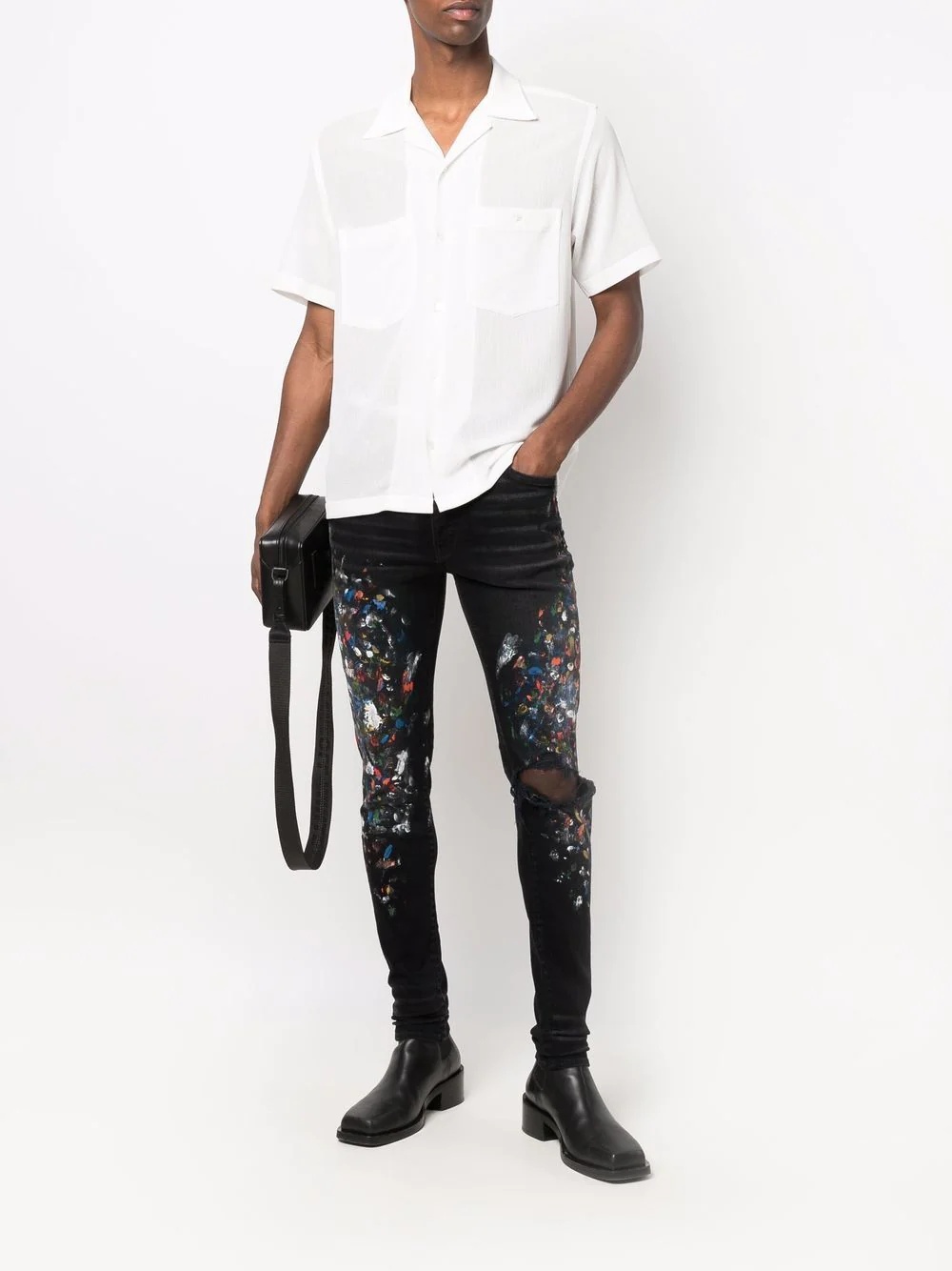 paint print distressed skinny jeans - 2