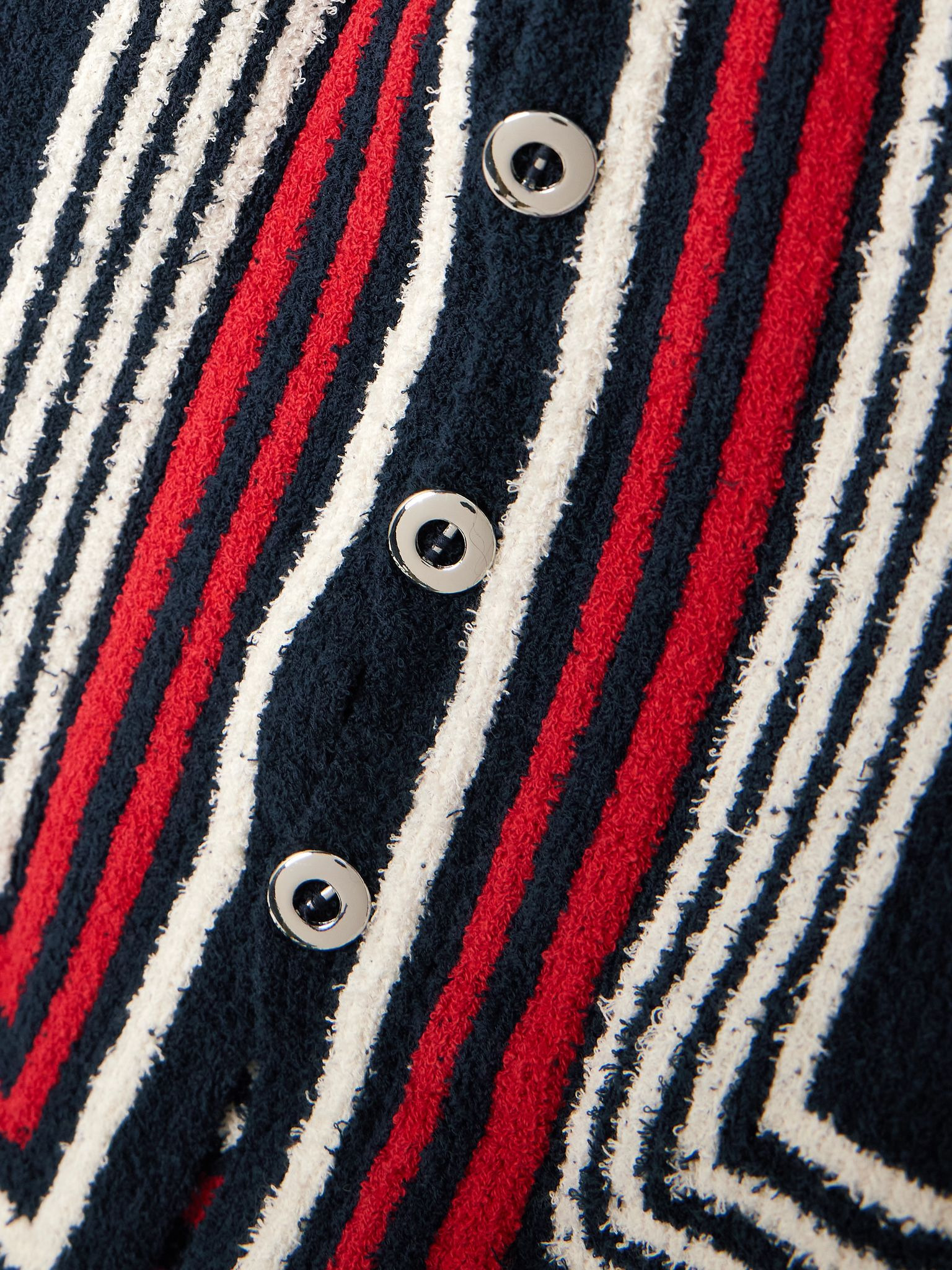 Button-embellished striped cotton-blend chenille sweater Navy - 4