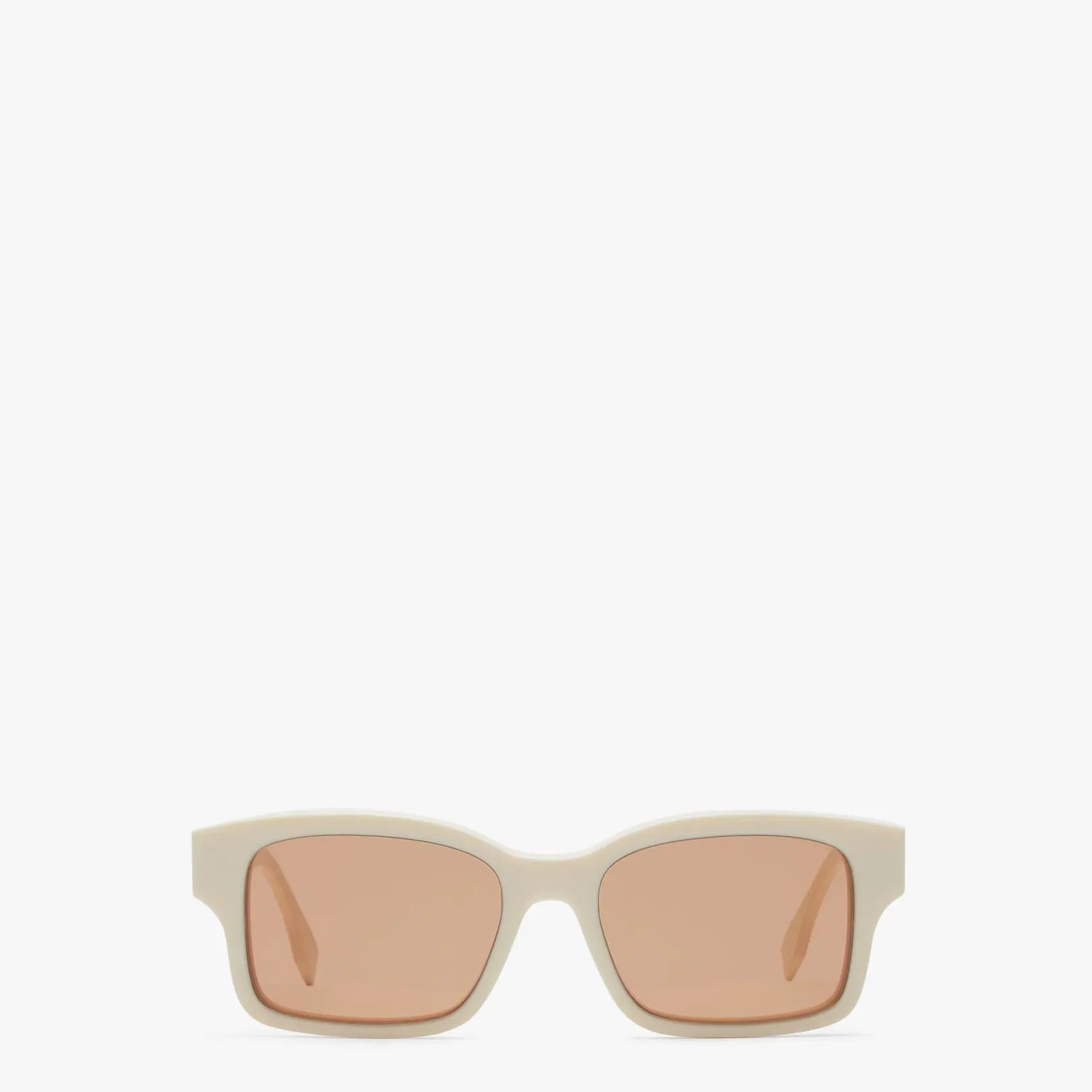 Rectangular, white acetate O’Lock glasses. Temples with gold metal oversized O’Lock logo and brown l - 1