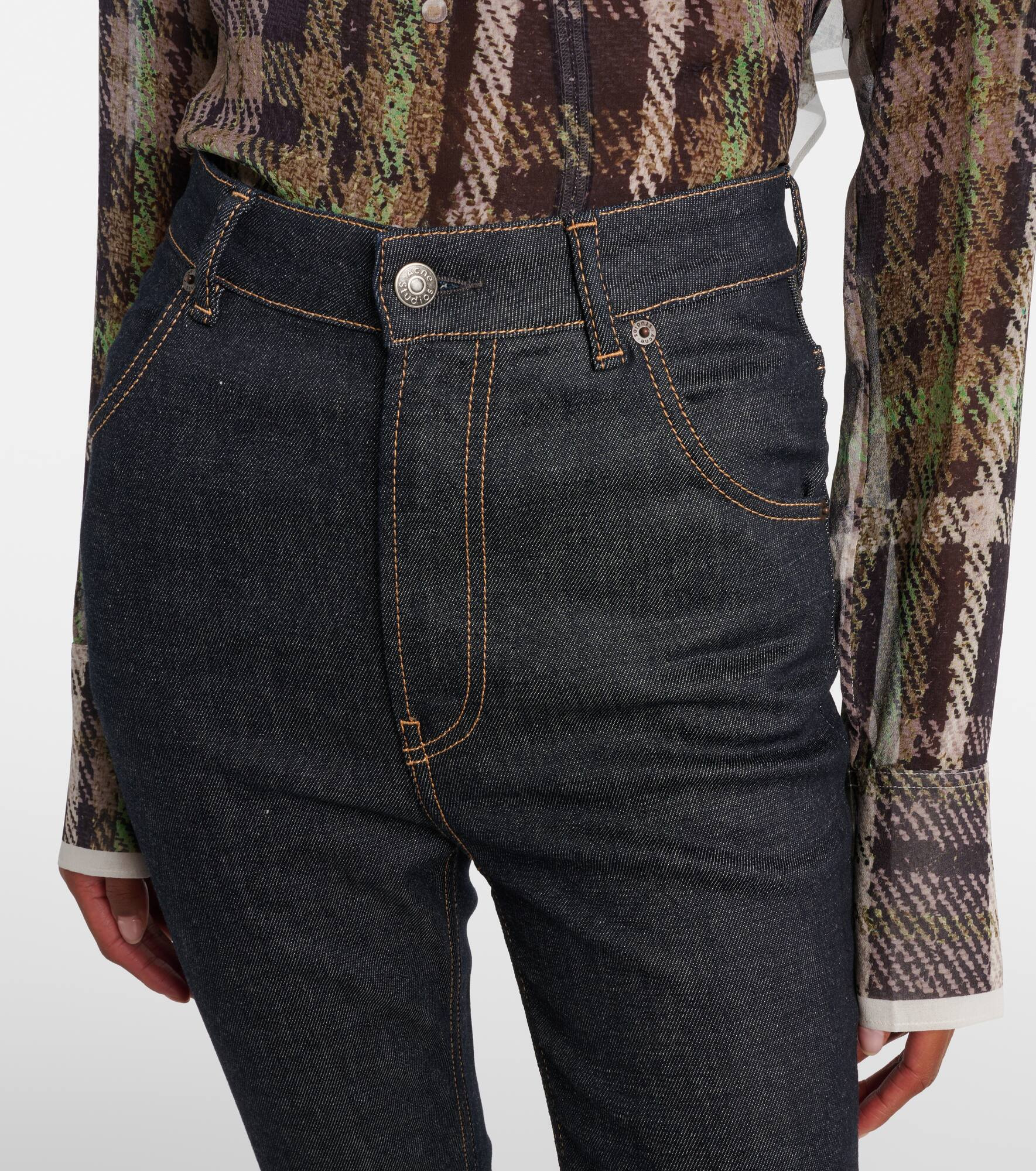 High-rise cotton-blend flared pants - 4