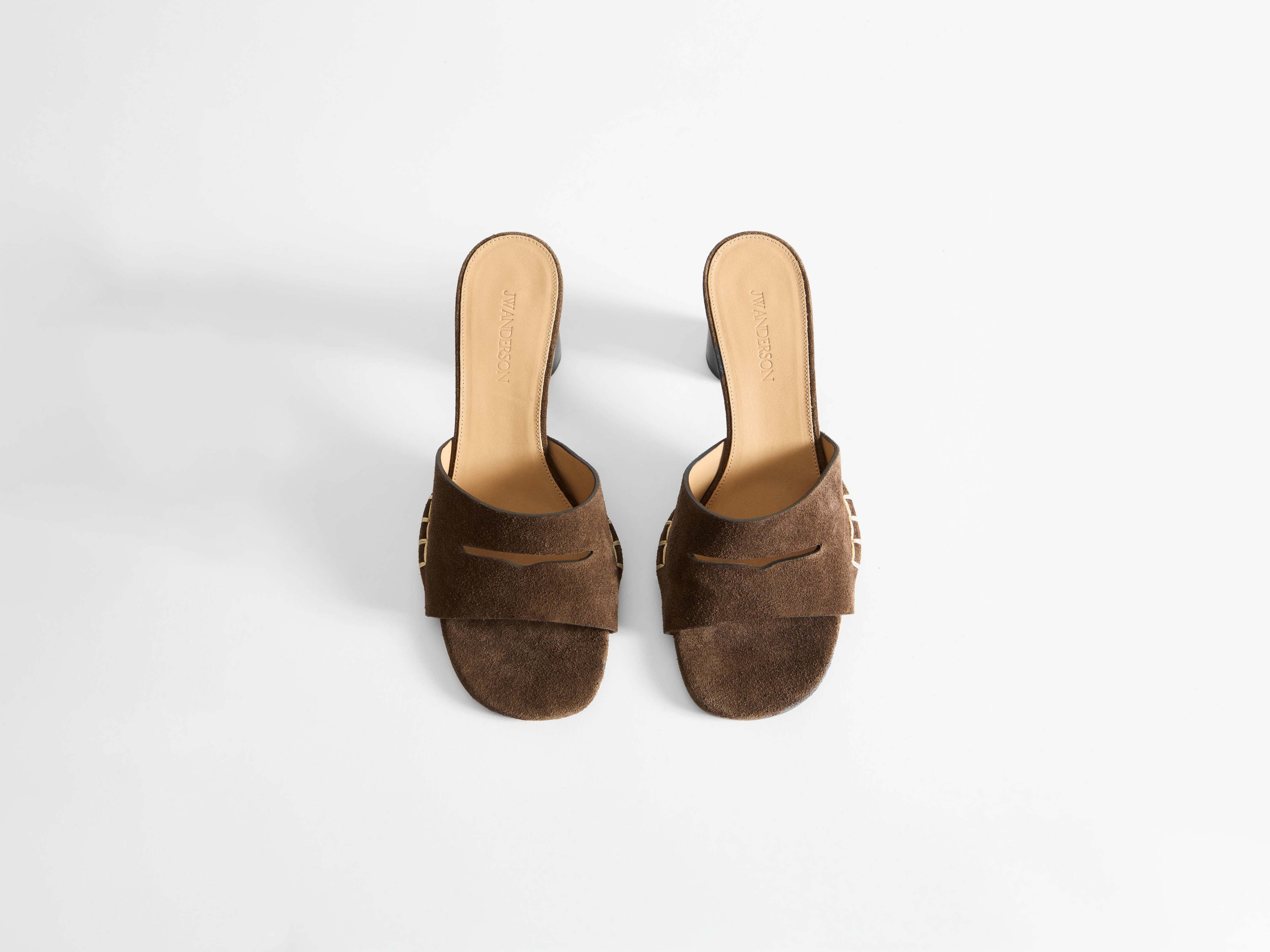 WOMENS LOAFER MULE HEELED SANDAL IN CHOCOLATE BROWN - 5