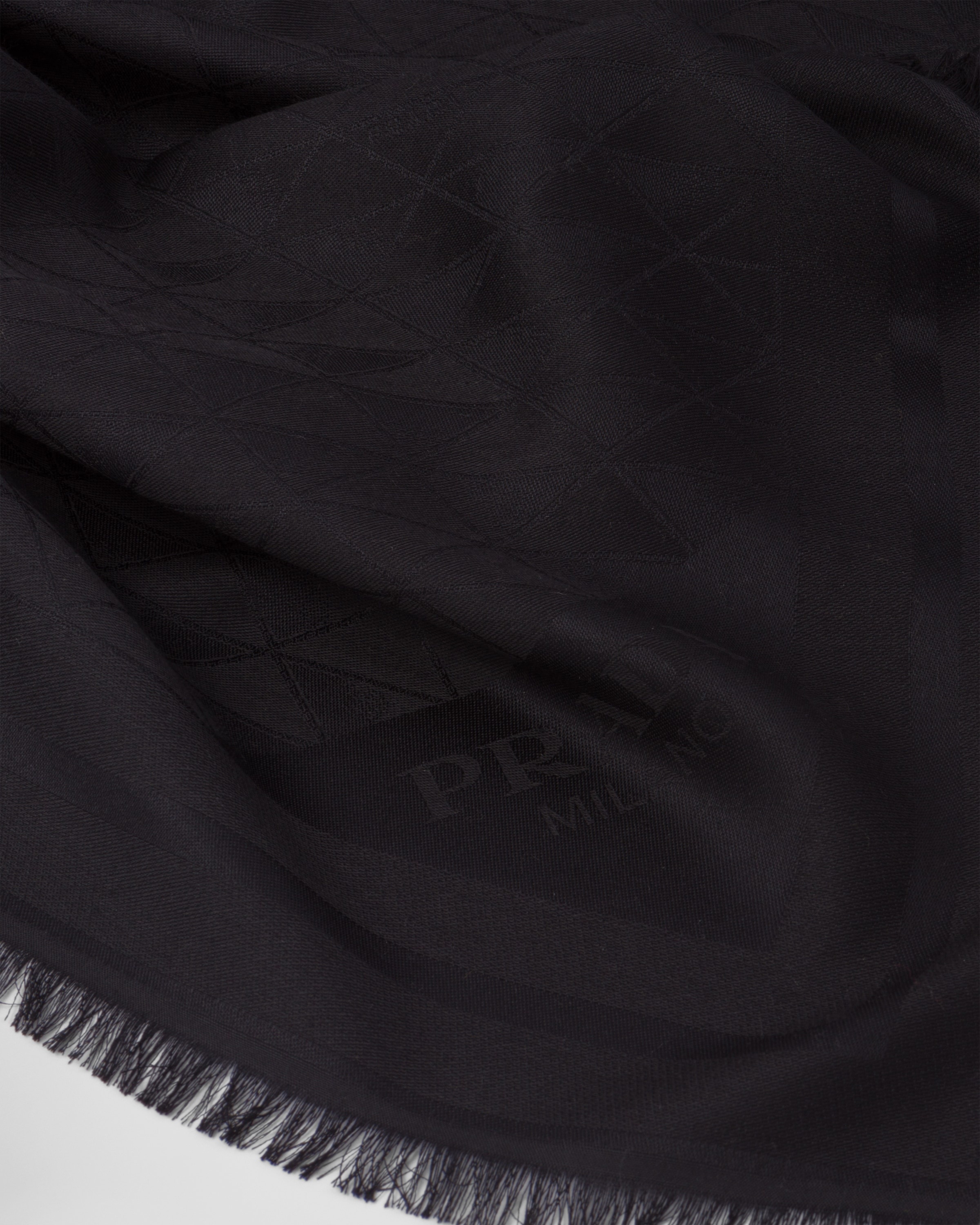 Logo Wool Scarf in Black - Prada