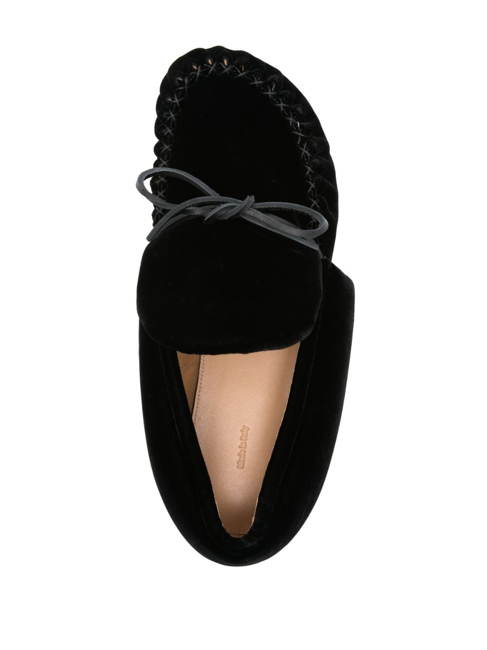 ribbon-fastening velvet loafers - 4