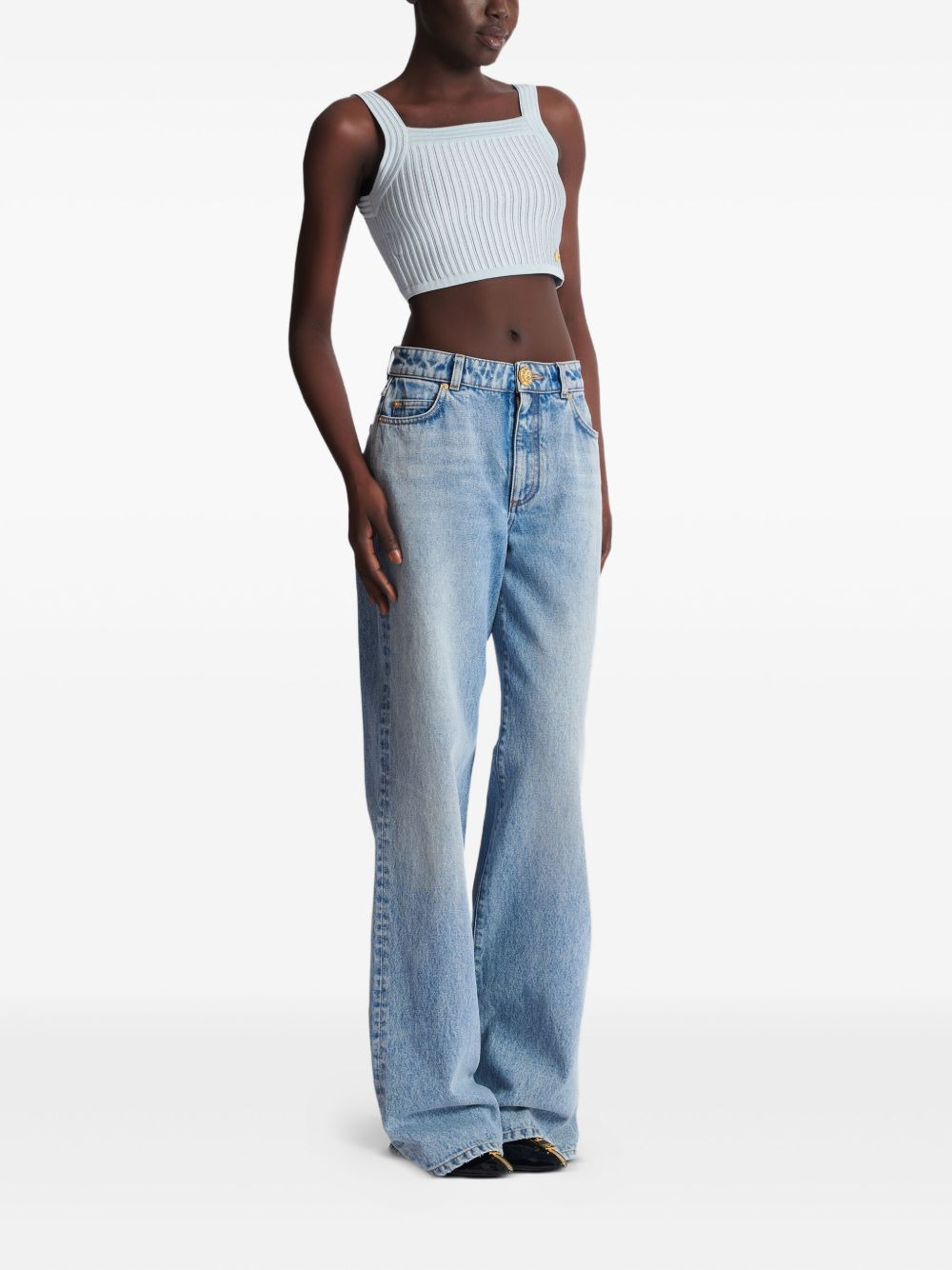 ribbed square-neck top - 2