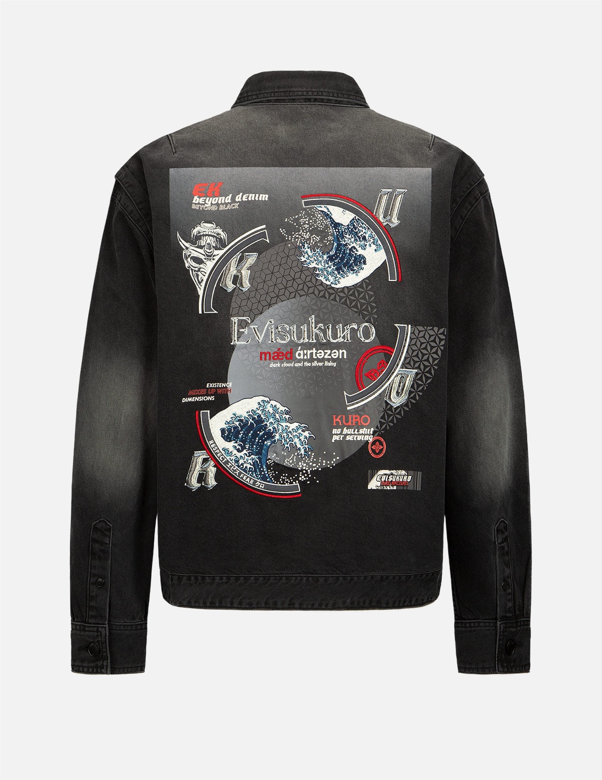 The Great Wave and Kamon Embroidery Denim Shirt Jacket - 7