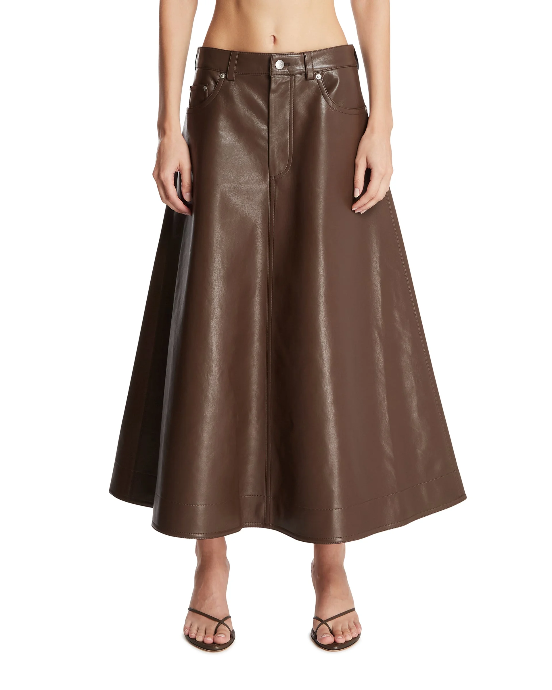 Brown Faux Leather Skirt - 1