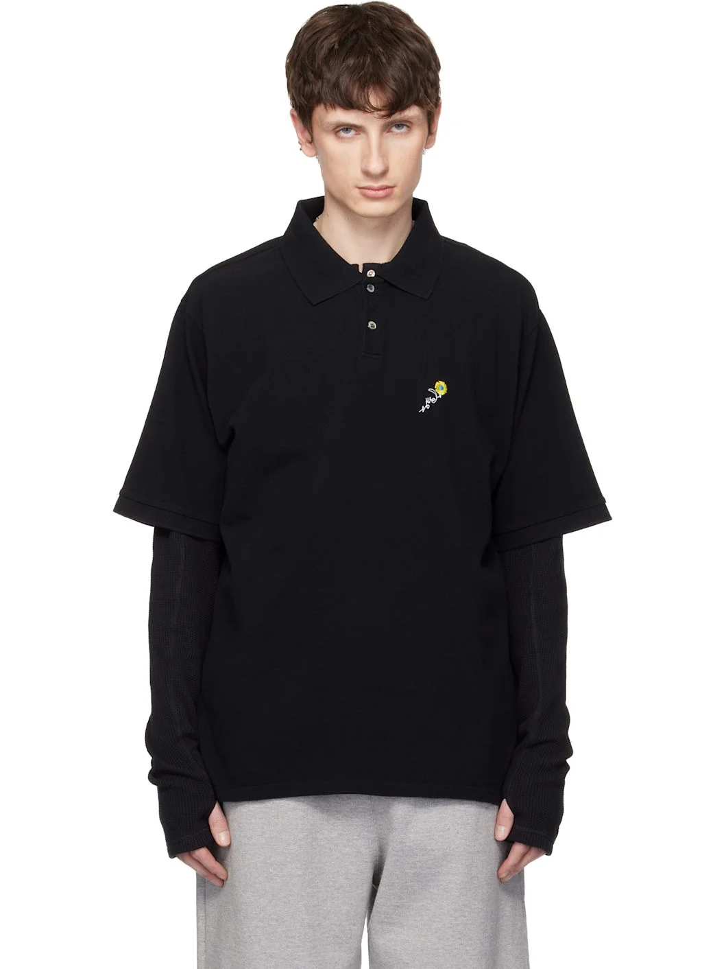 Black S/S Pique Polo - 1