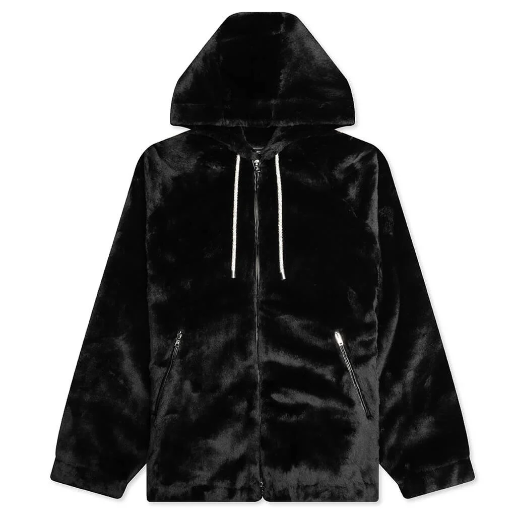 ACRYLIC WOVEN FULL ZIP JACKET - BLACK - 1