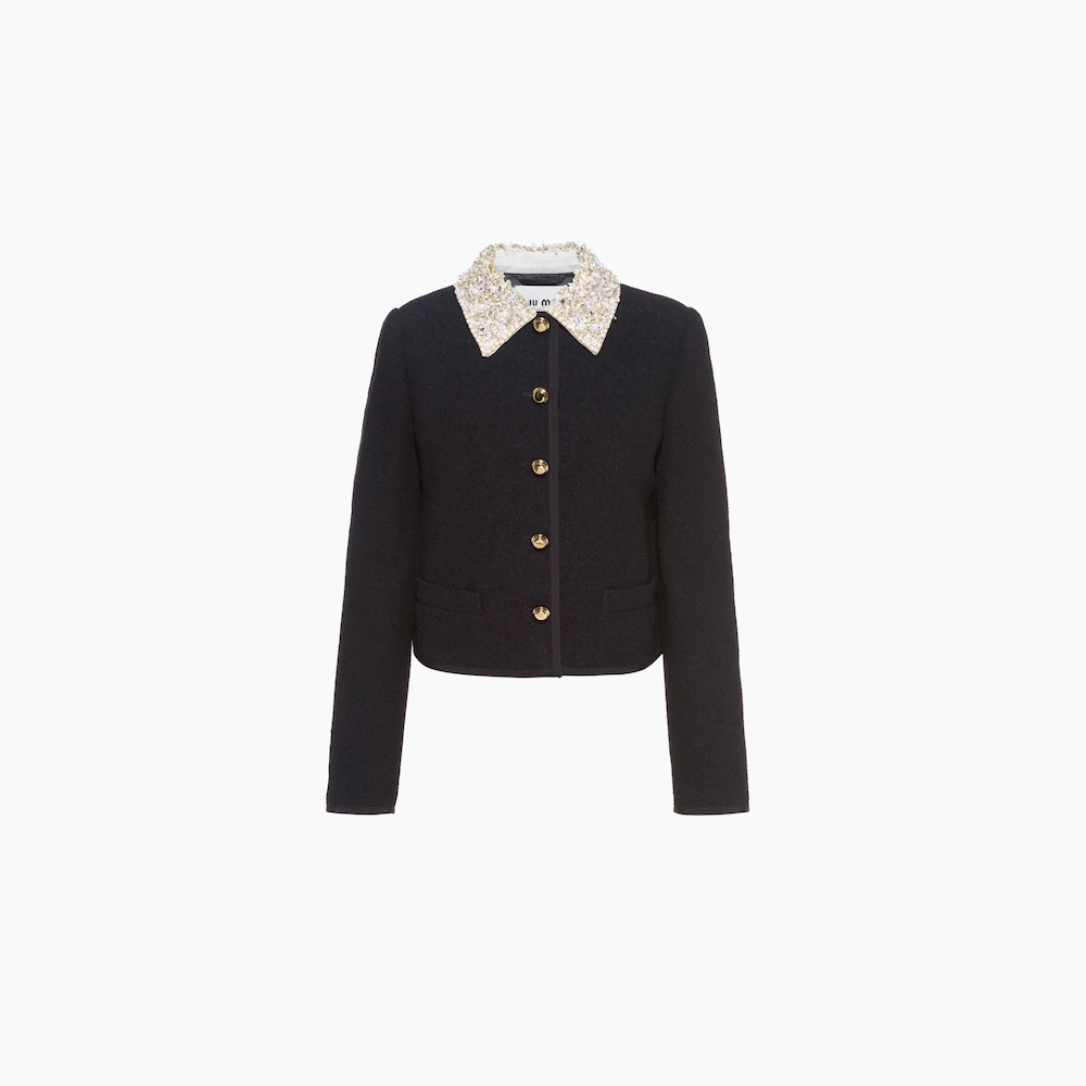 Embroidered single-breasted bouclé jacket - 1
