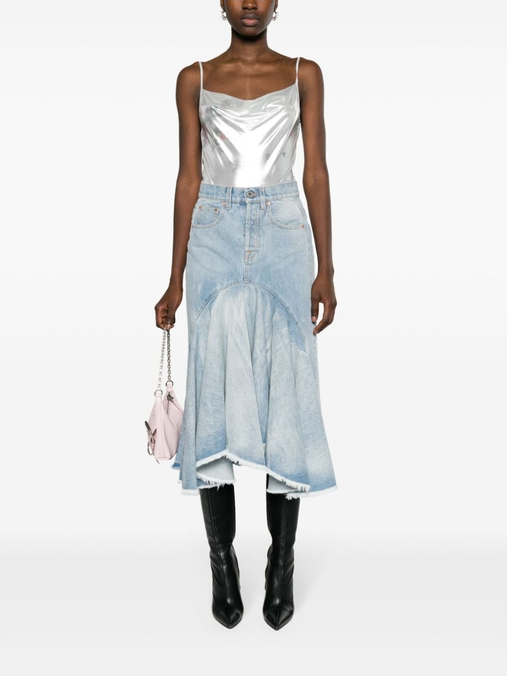 godet denim midi skirt - 2
