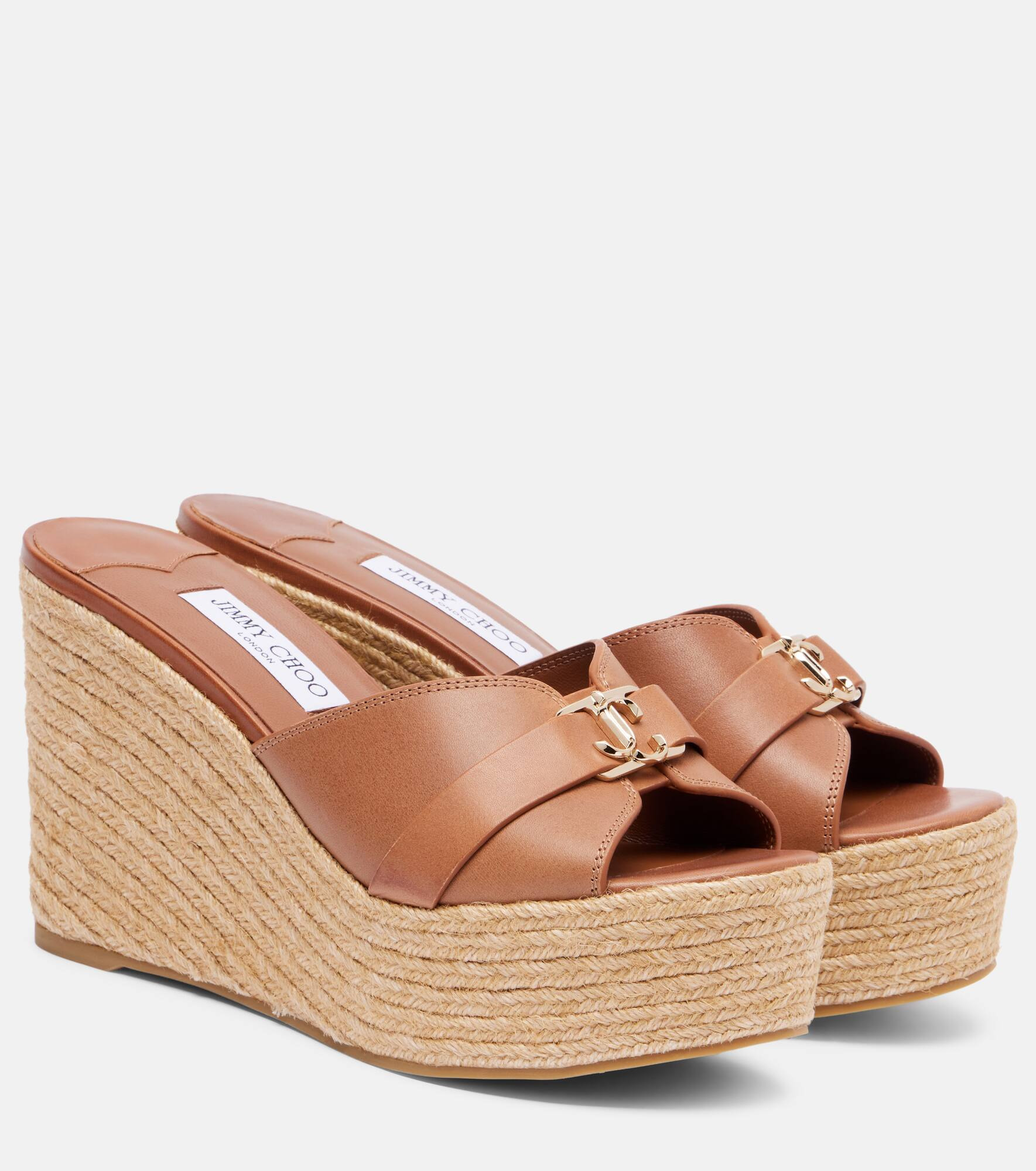 Leda 100 leather platform wedge sandals - 1