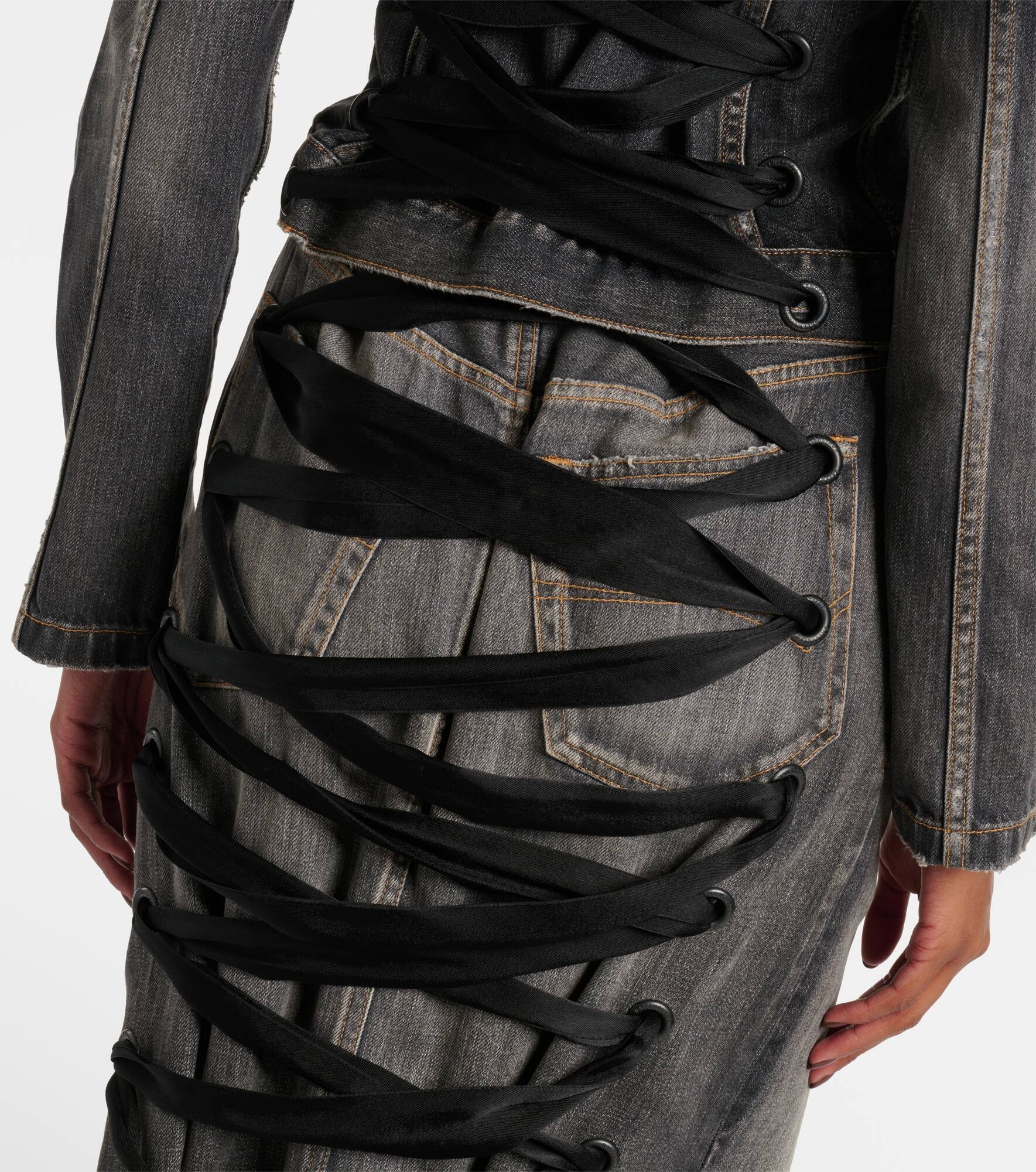 Lace-up denim pencil skirt - 6