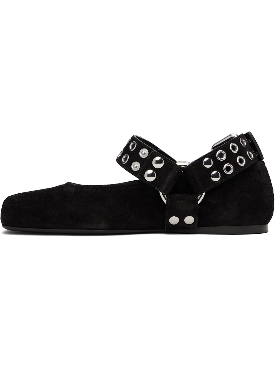 Black Biker Suede Ballerina Flats - 3