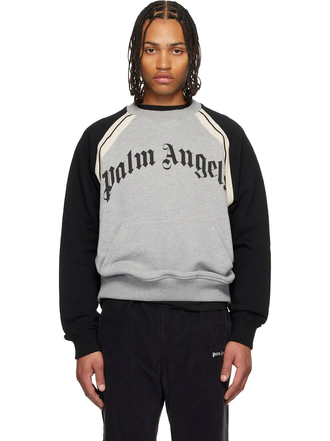 Gray Curved Logo Track Crew Sweatshirt - 1