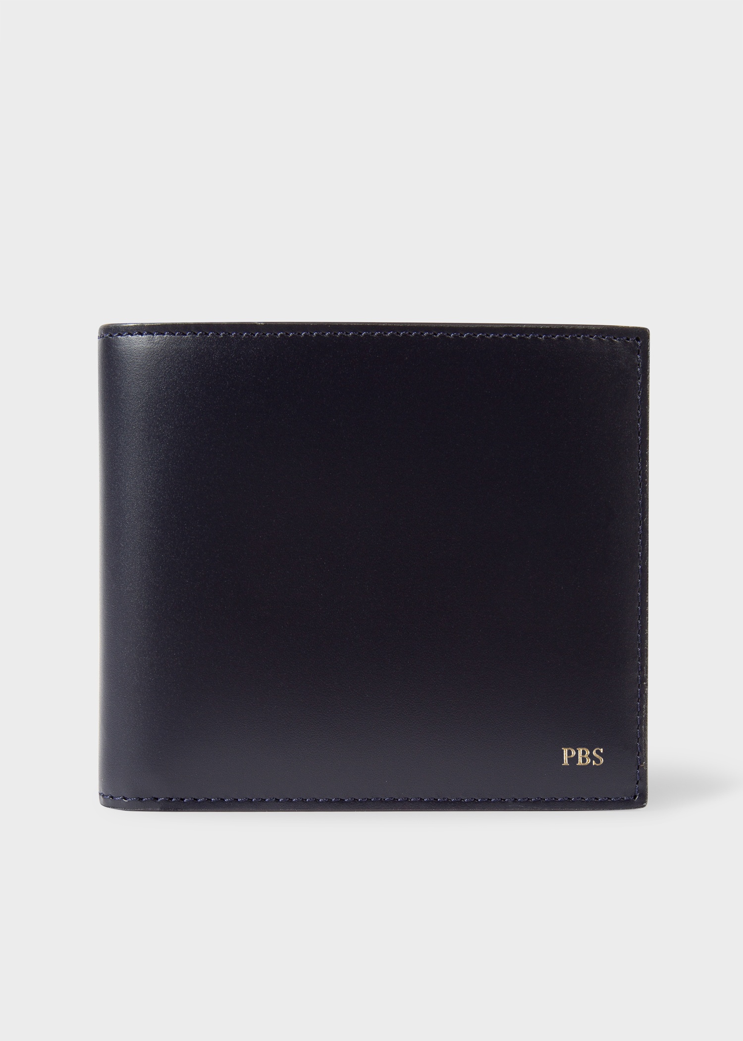 Navy Leather Monogrammed Billfold Wallet - 2