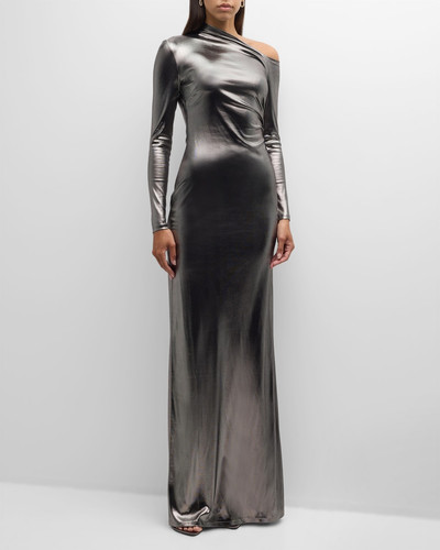 Ralph Lauren Metallic Long-Sleeve Ruched Gown outlook