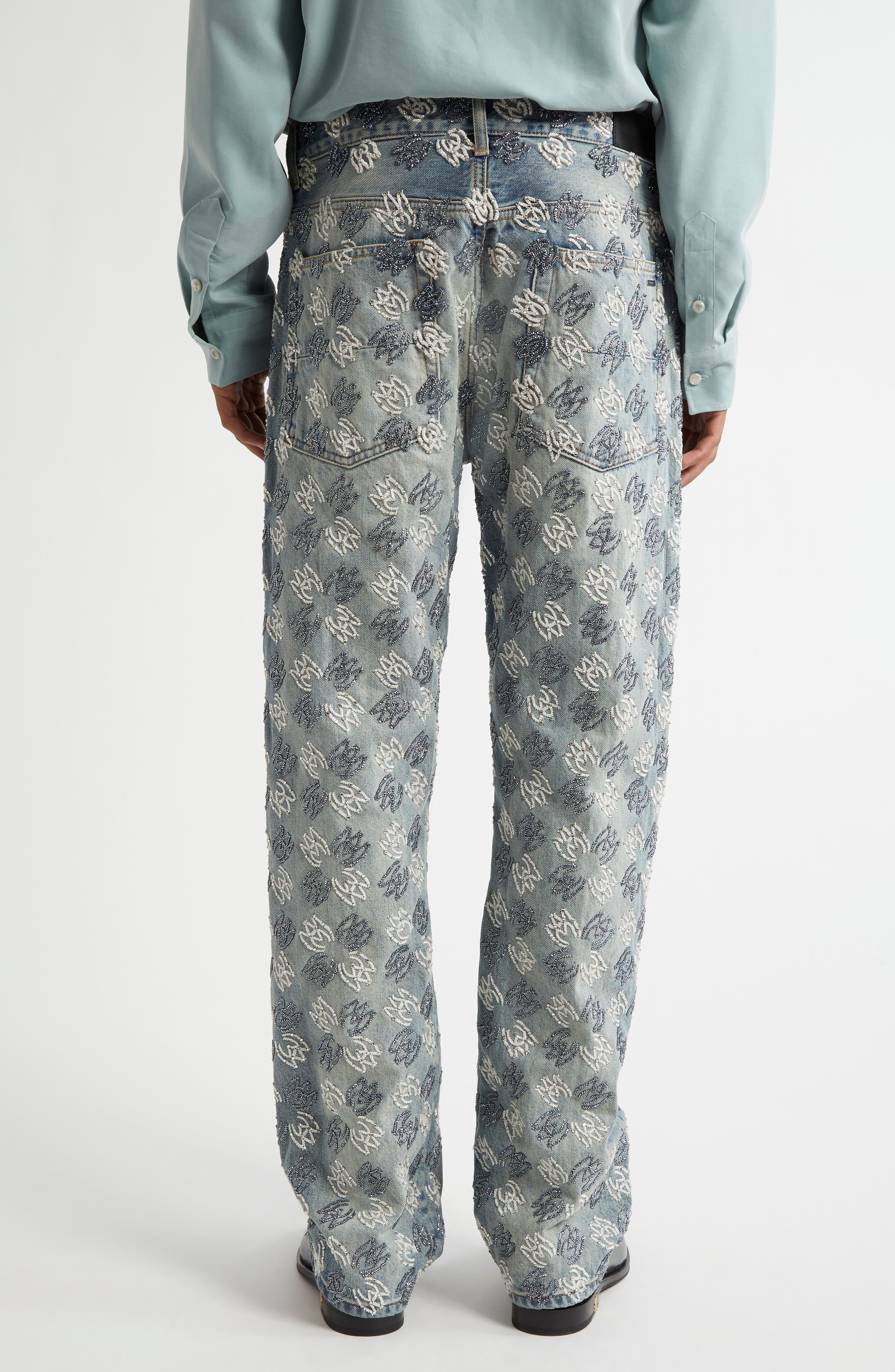 AMIRI Embellished Quad Logo Straight Leg Jeans in Antique Indigo at Nordstrom - 2