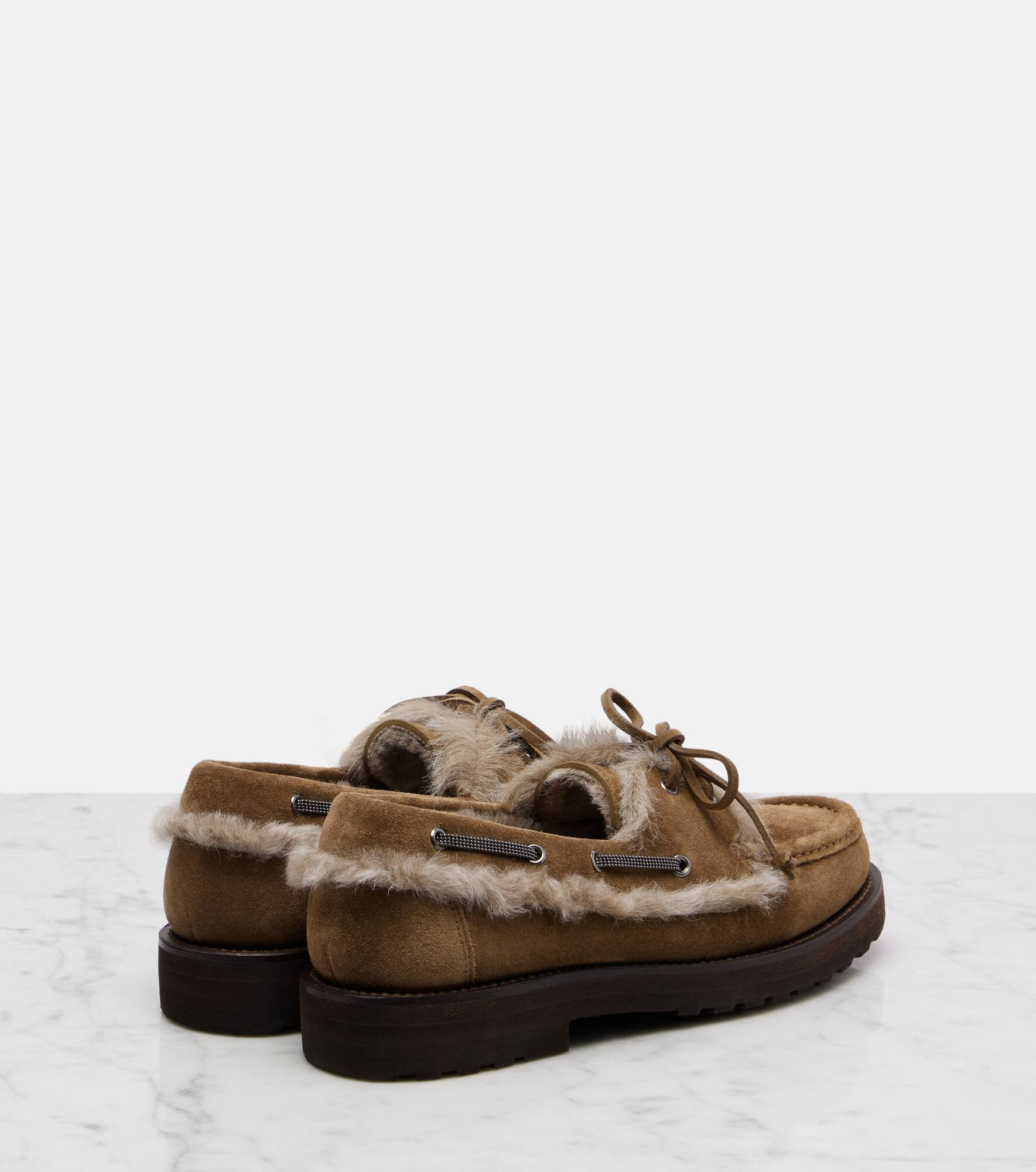 Shearling-lined suede boat shoes - 2
