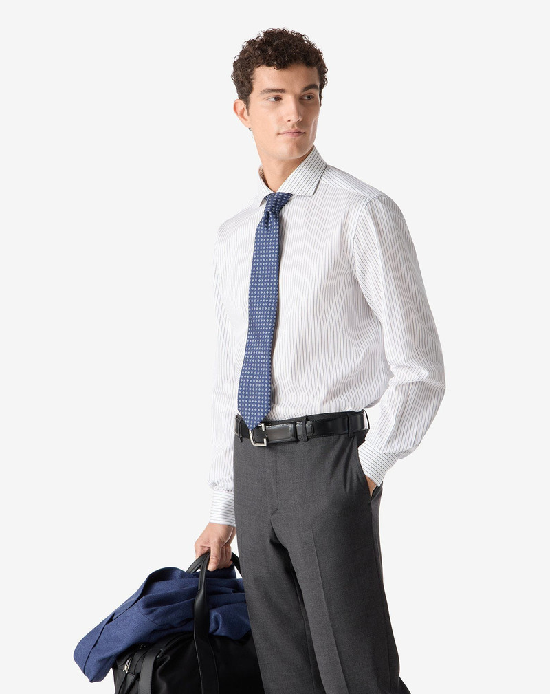 CORNELIANI White cotton twill shirt with Blue stripes outlook