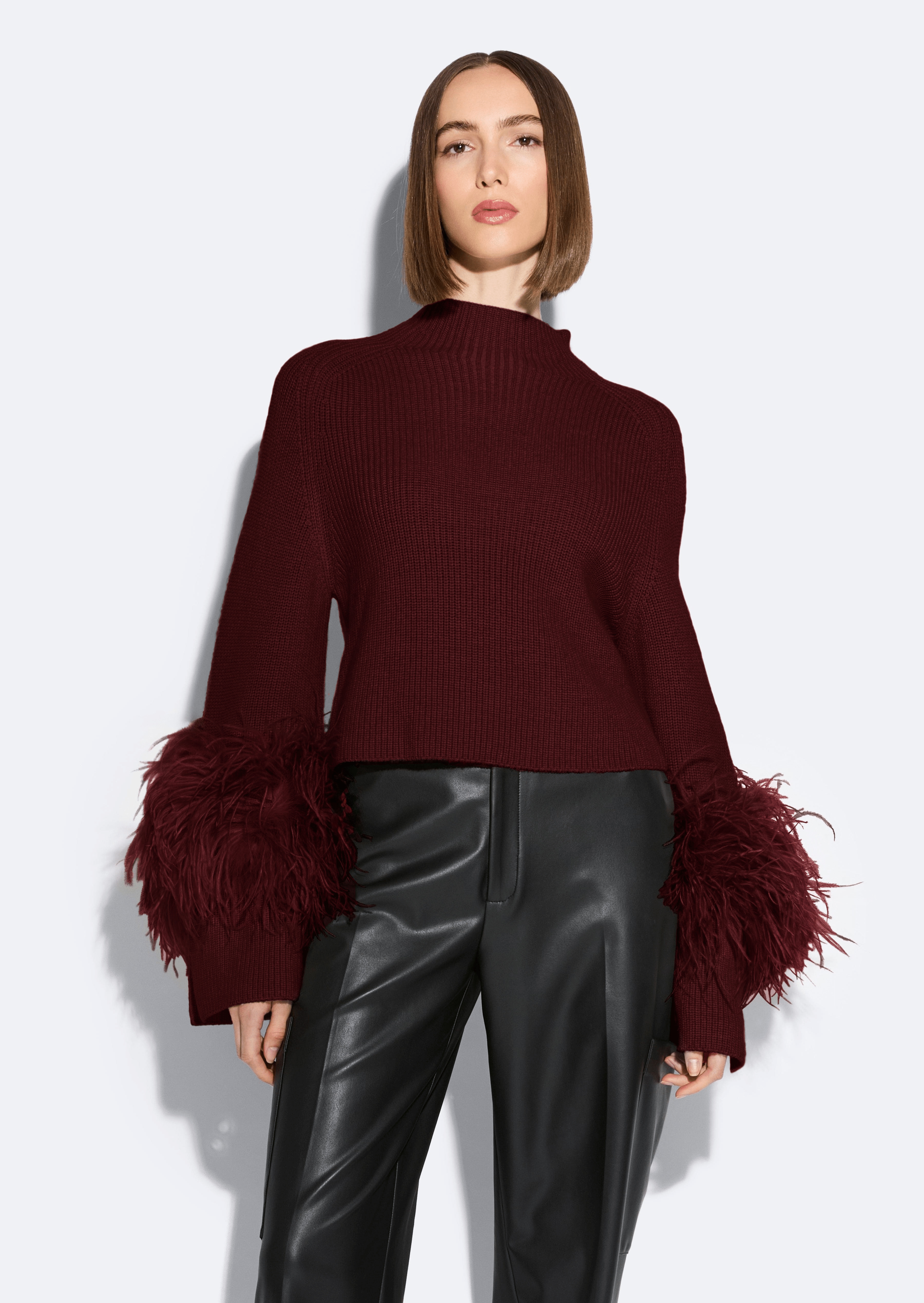 Merino Mock Neck Sweater With Feathers - 2