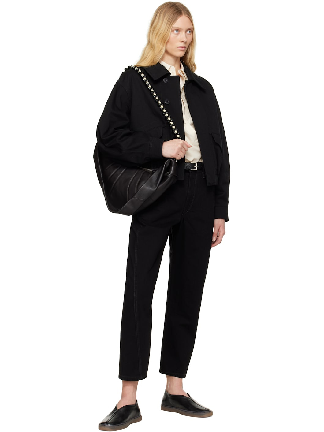 Black Linoleum Piped Loafers - 5