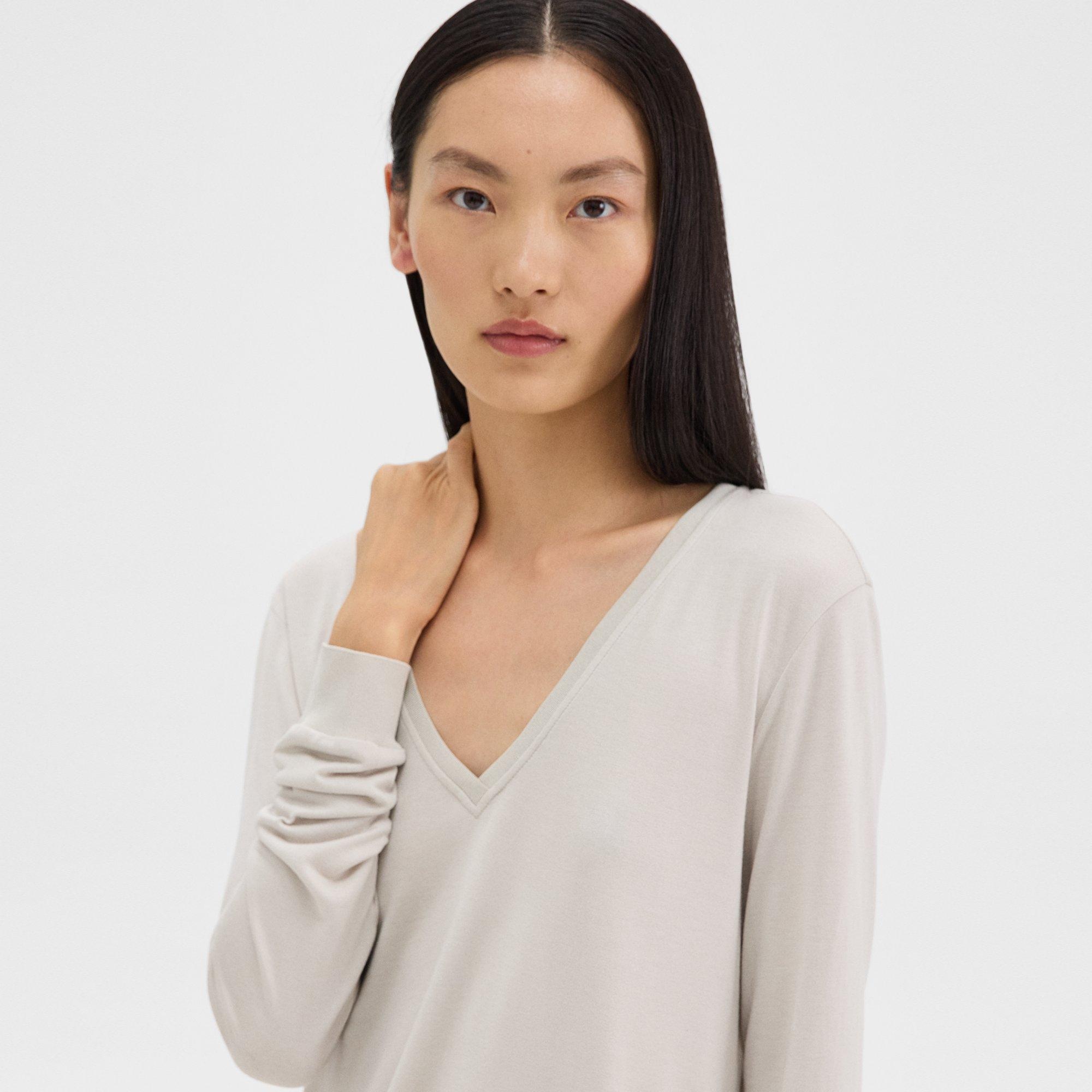 Ribbed V-Neck Top in Silk-Modal - 5