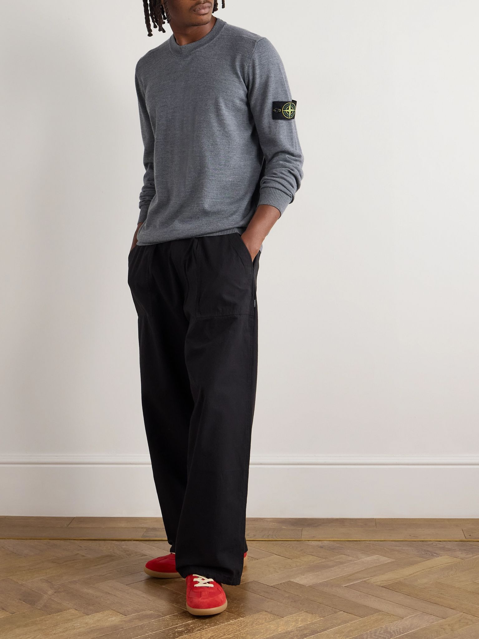 Logo-Appliquéd Wool Sweater Gray - 2