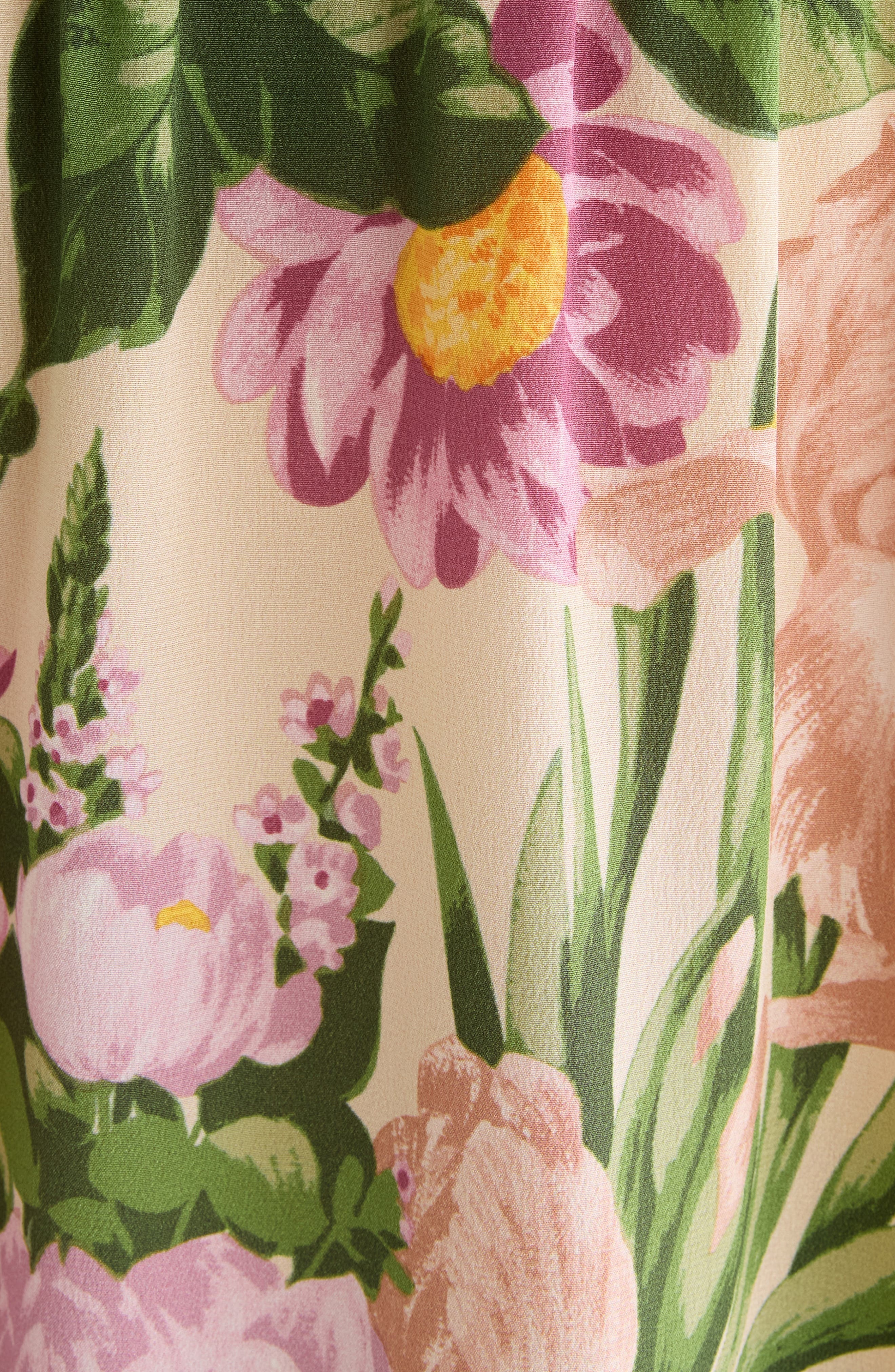 Chloé Floral Print Silk Charmeuse Top in Macadamia Brown at Nordstrom - 7