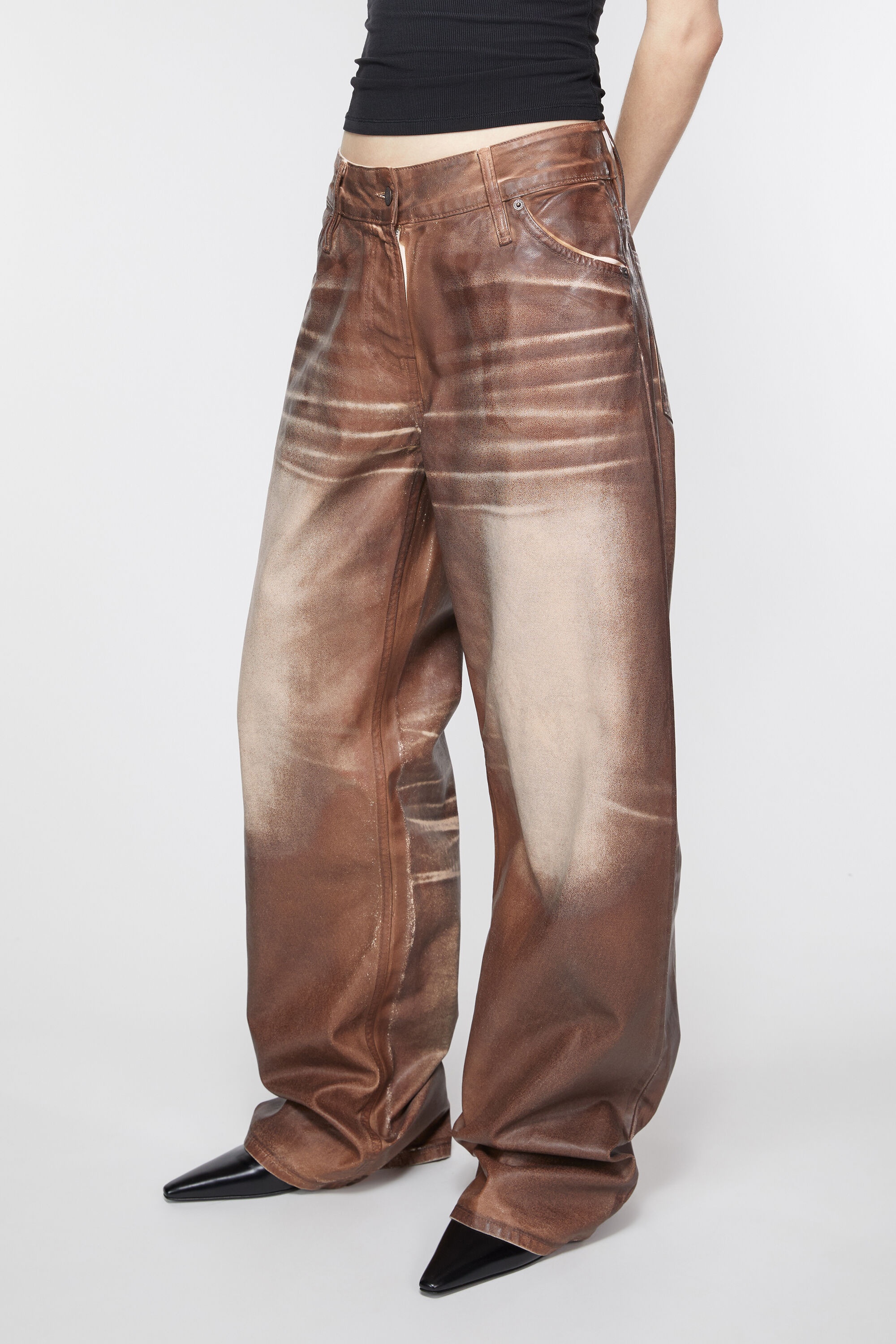 Relaxed fit waxed jeans - Caramel/white - 3