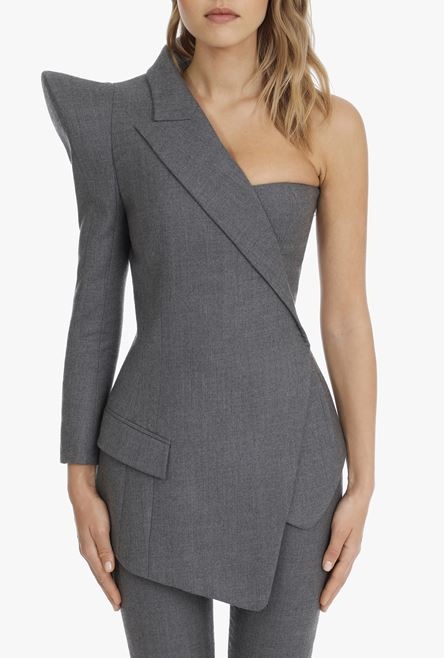 Gray wool asymmetrical blazer - 5