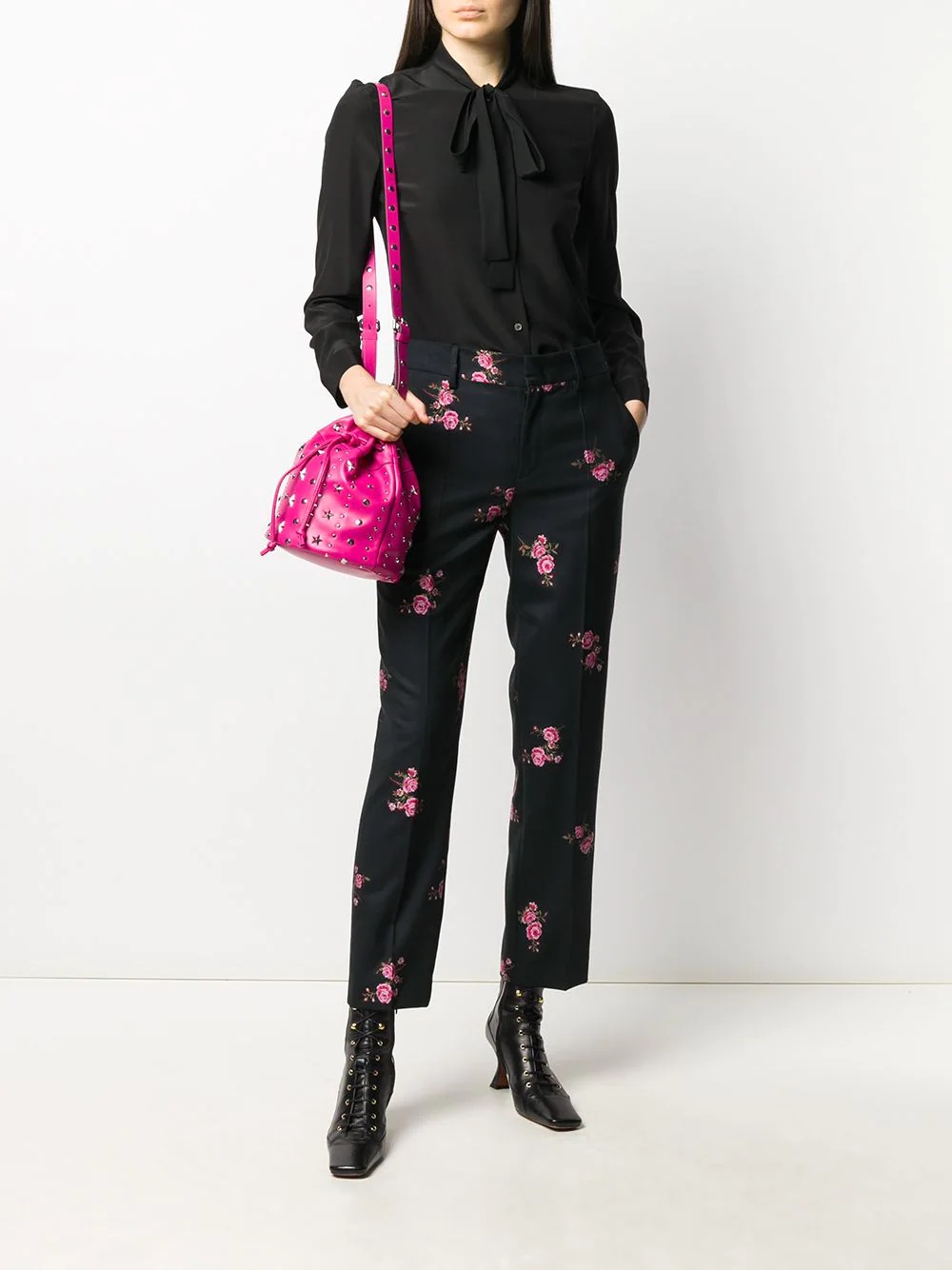 flower jacquard tailored trousers  - 2