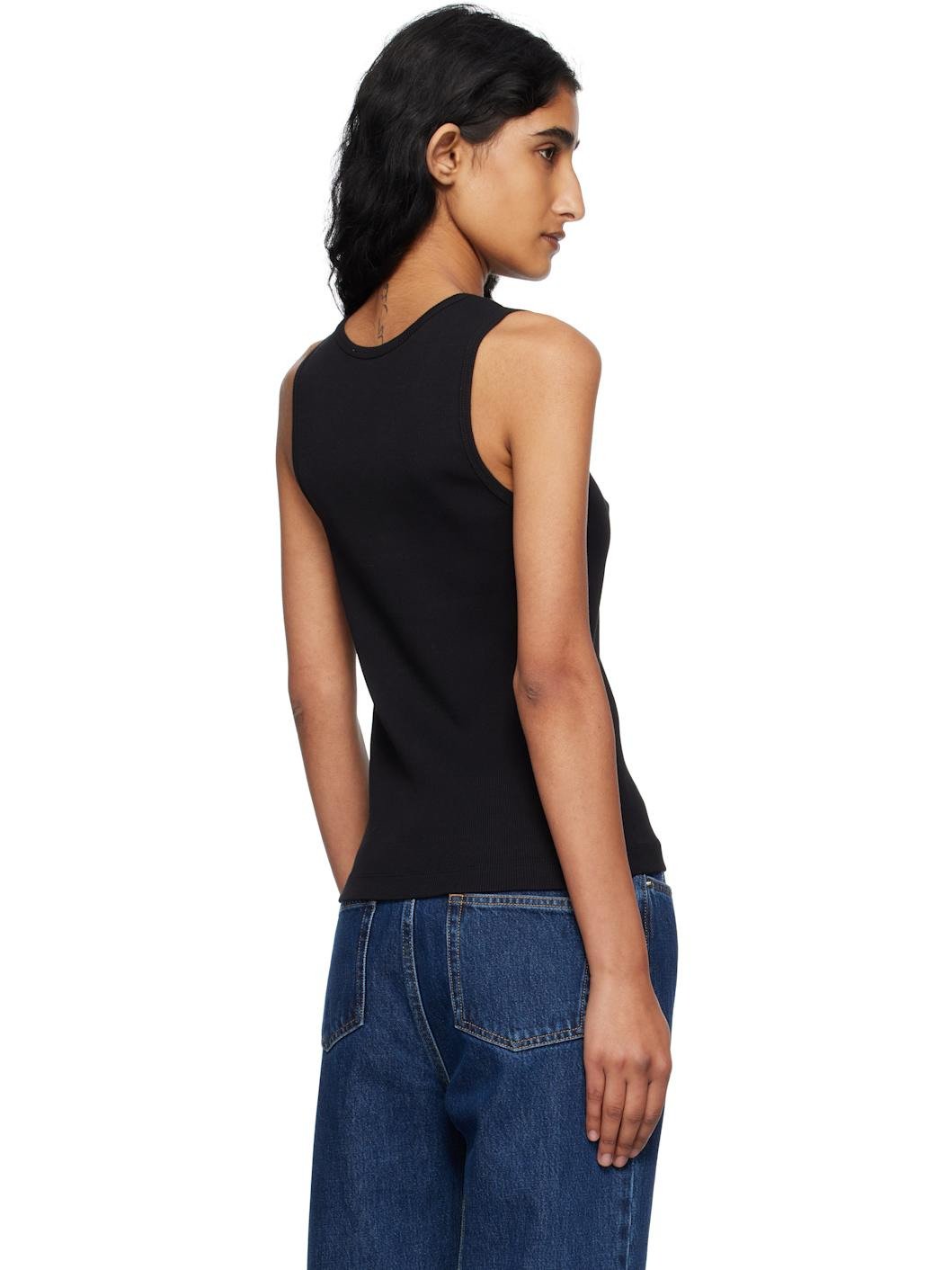 Black 'Baby Fox' Ribbed Tank Top - 3