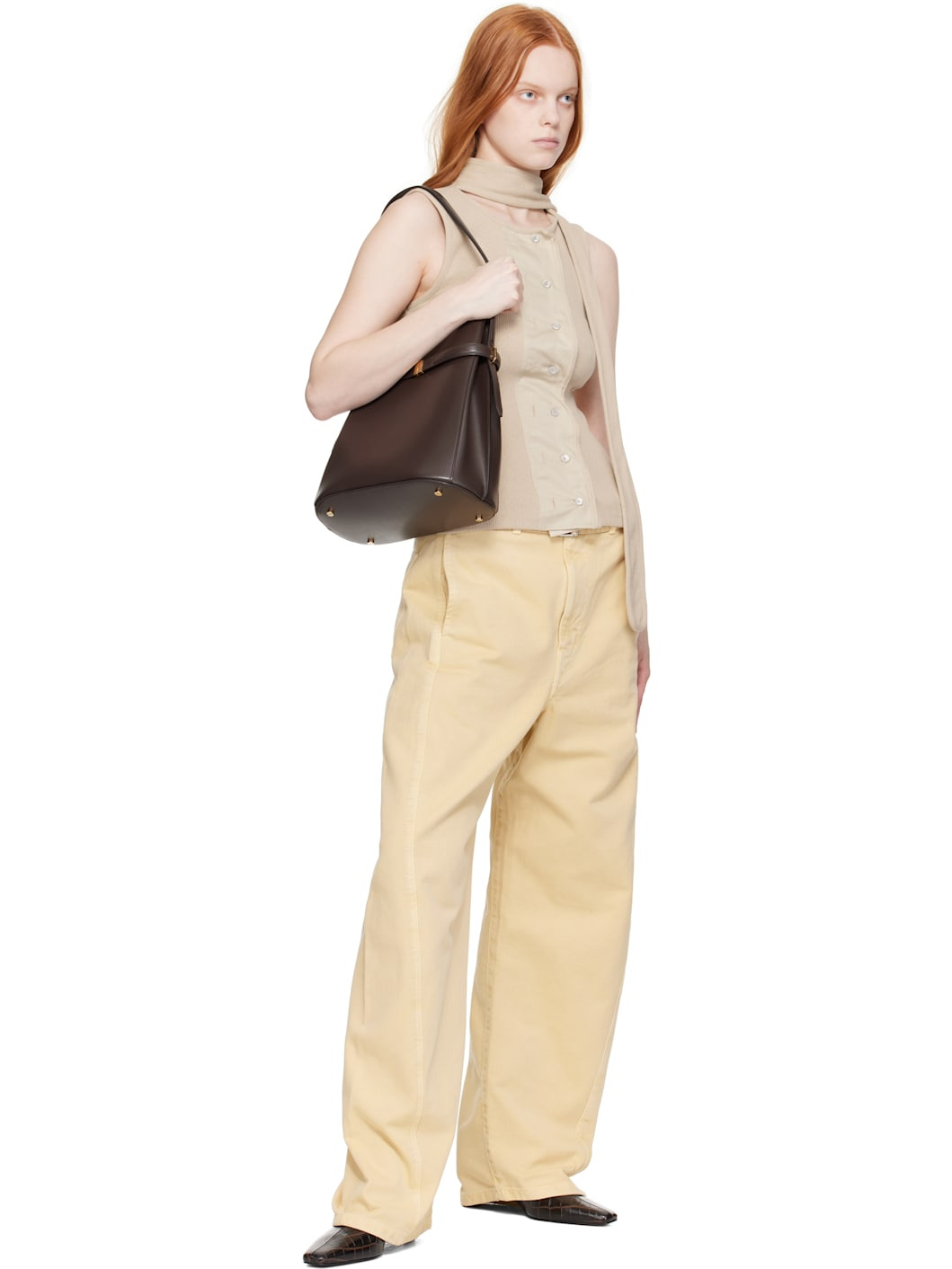 Brown Belted Leather Bucket Bag - 4
