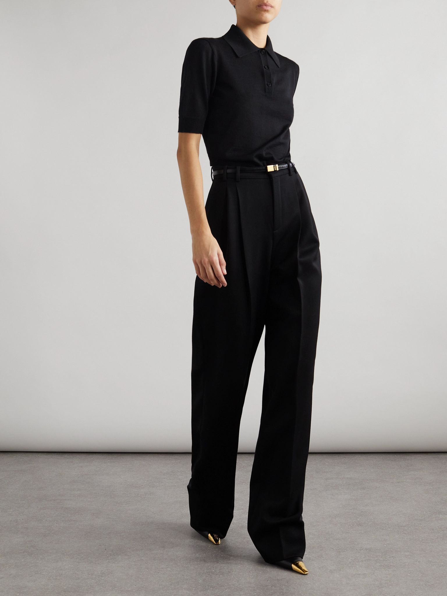 Embroidered wool, cashmere and silk-blend polo shirt Black - 2